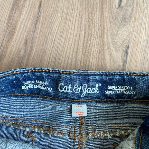 Cat & Jack Girls Unicorn Embroidered Knees Denim Blue Jeans Snap & Zip 6x - Picture 4 of 7